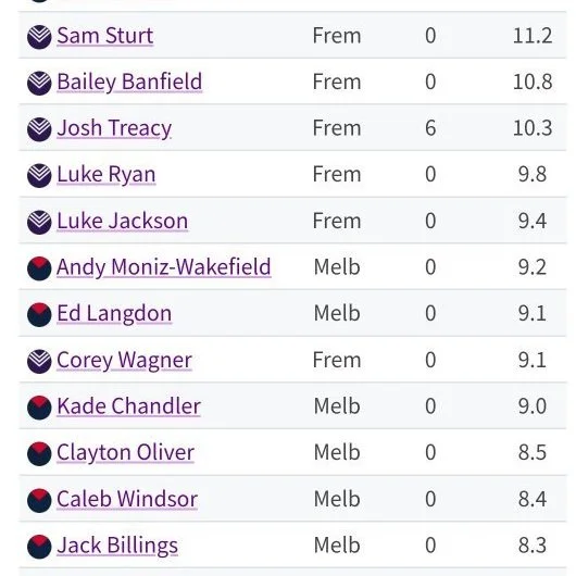 Worked example of player ratings – FRE v MEL R19 2024